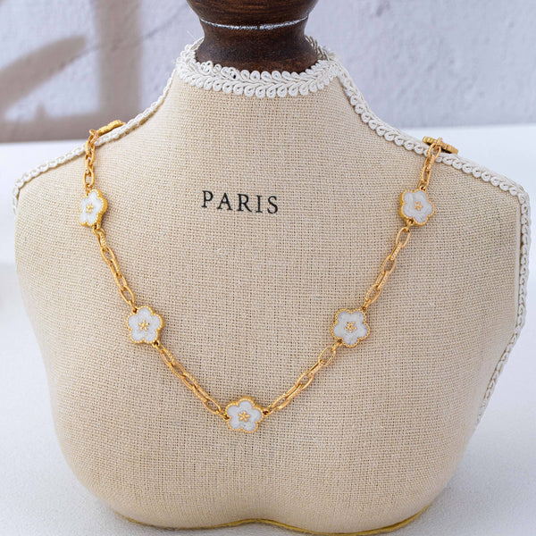 Vintage-Inspired White Enamel Floral Necklace | 80N93188: Gold