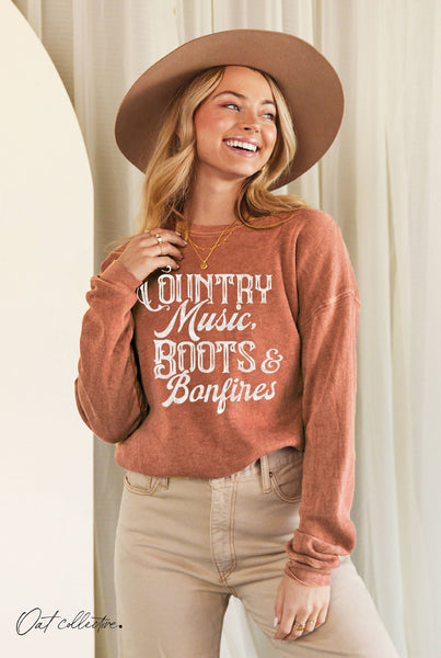 COUNTRY MUSIC, BOOTS Mineral Graphic Sweatshirt: WHITE DOVE / L