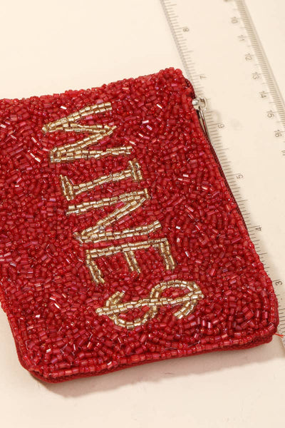 Wines Seed Beaded Coin Purse: RED