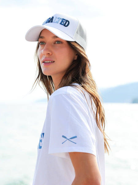 "UNSALTED" TRUCKER HAT, WHITE