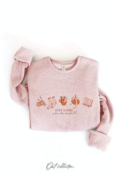 JUST A GIRL WHO LOVES FALL Graphic Sweatshirt: HEATHER DUST / XL
