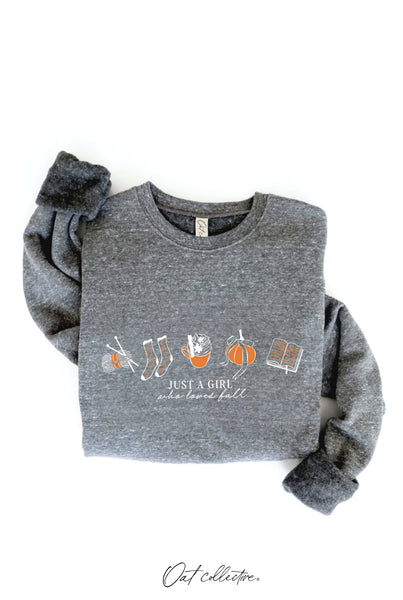 JUST A GIRL WHO LOVES FALL Graphic Sweatshirt: HEATHER DUST / L