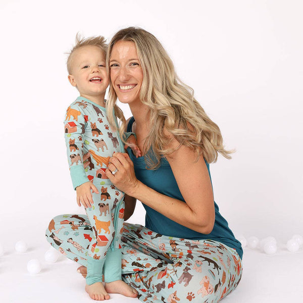 Dogs Bark Pets Bamboo Baby Pajamas Convertible Footie: Blue/Multi / 0-3M