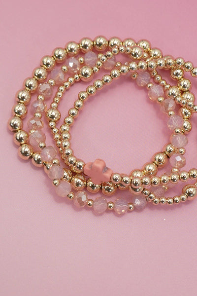 BOHO CROSS MULTI  COLORFUL BEADED STRETCH BRACELET | 40B5180: White