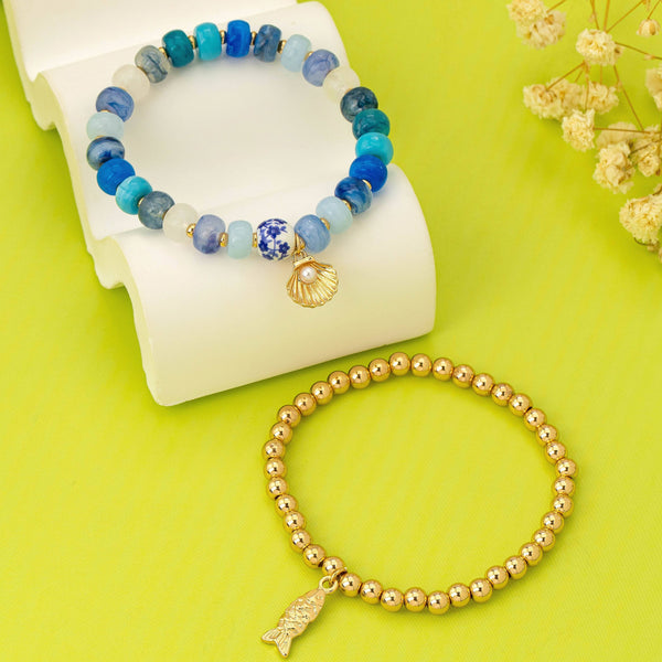 Nautical Blue Beaded Stretch Bracelet Set | 80B1705: Set