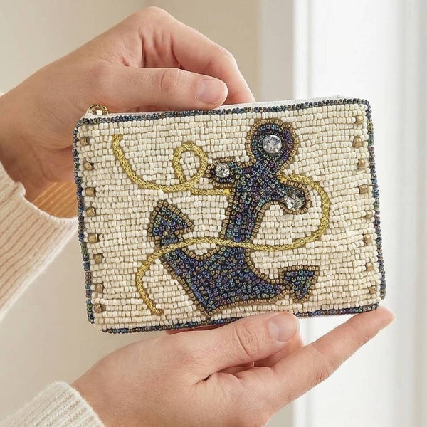Sea Anchor And Rope Seed Beaded Coin Purse: MULTI