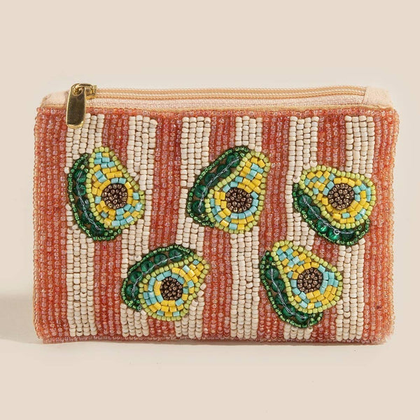 Stripes And Avocados Seed Beaded Coin Purse: MULTI