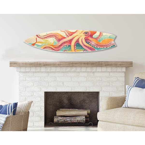 SURF BOARD WALL ACCENT COLORFUL OCTOPUS ART