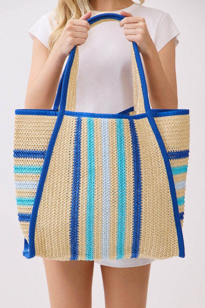 MB0323 Jennifer Multi Color Straw Beach Tote Bag: Blue