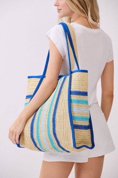MB0323 Jennifer Multi Color Straw Beach Tote Bag: Blue