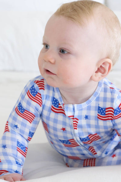 Bamboo Waffle Zipper Footie | Star-Spangled Picnic: Newborn