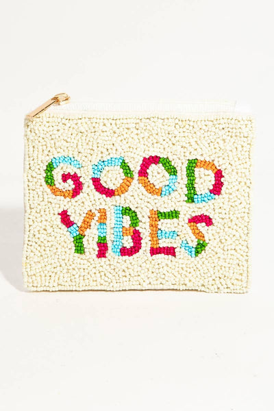 Colorful Good Vibes Beaded Coin Purse: MULTI