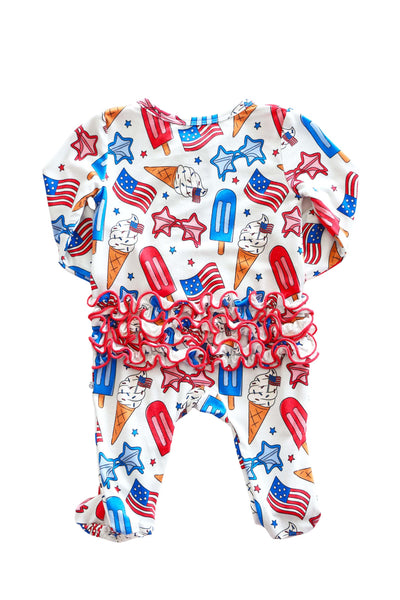 Ruffle Zipper Footie | Red, White & Cool: Newborn