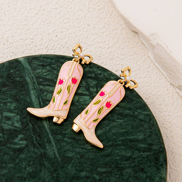 Western Floral Cowboy Boot Earrings | 40E509: BOOT