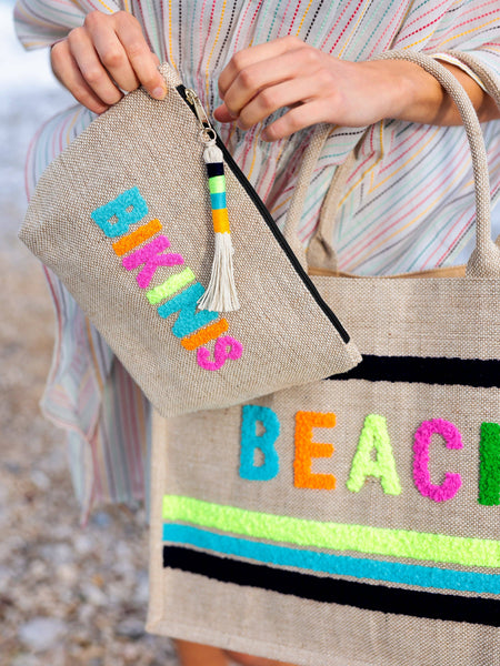 "BIKINIS" ZIP POUCH, NATURAL