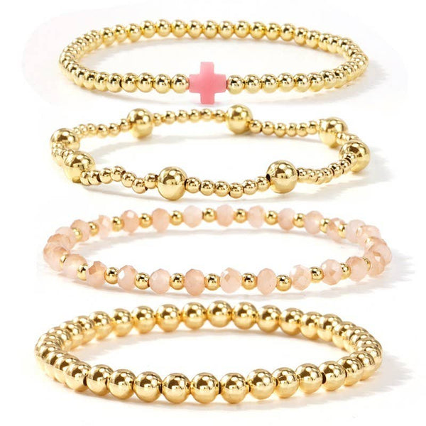 BOHO CROSS MULTI  COLORFUL BEADED STRETCH BRACELET | 40B5180: Pink