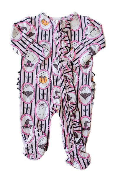 Halloween Glow-in-the Dark Ruffle Zipper Bamboo Footie | Galloween: 6-9 months