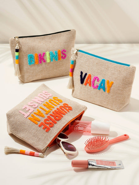 "BIKINIS" ZIP POUCH, NATURAL
