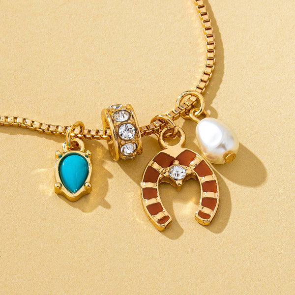 Southwest Horseshoe & Turquoise Charm Necklace | 80N93130: Gold