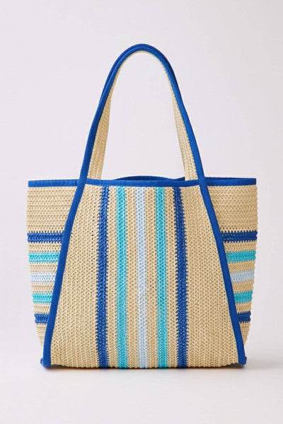 MB0323 Jennifer Multi Color Straw Beach Tote Bag: Blue