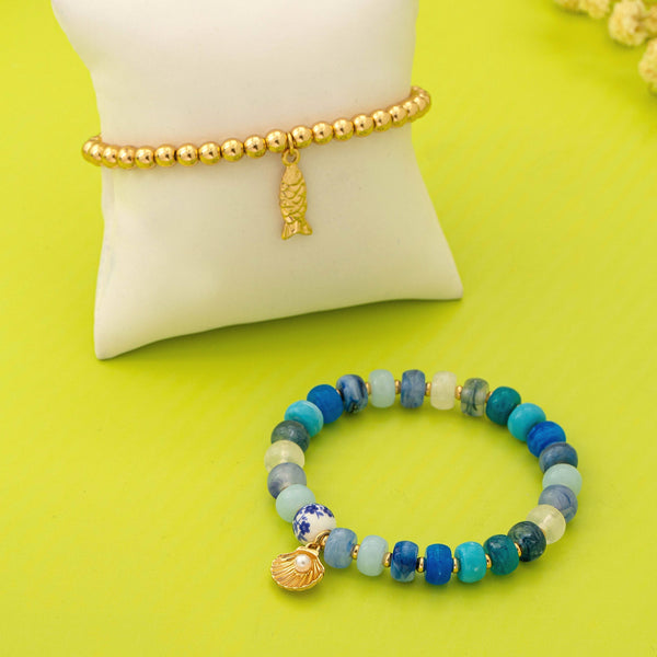 Nautical Blue Beaded Stretch Bracelet Set | 80B1705: Set