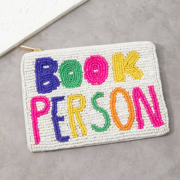 Book Person Colorful Beaded Coin Purse: MULTI