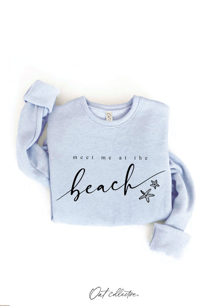 MEET ME AT THE BEACH Graphic Sweatshirt: LIGHT BLUE / L