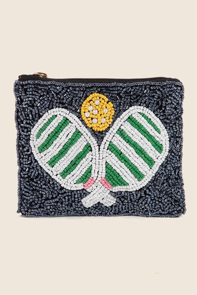 Pickle Ball Seed Beaded Coin Purse: MULTI