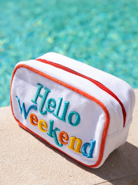CABANA "HELLO WEEKEND" MEDIUM ZIP POUCH, WHITE