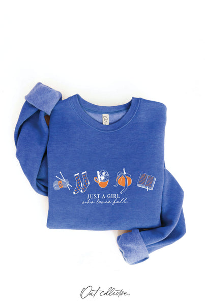 JUST A GIRL WHO LOVES FALL Graphic Sweatshirt: HEATHER DUST / L
