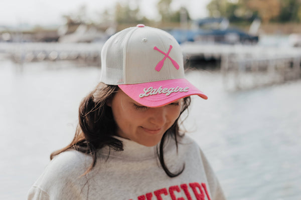 Lakegirl Trucker Cap: Ivory/Hot Pink