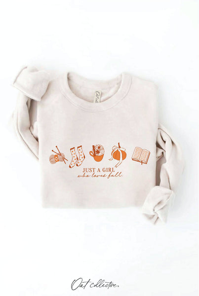 JUST A GIRL WHO LOVES FALL Graphic Sweatshirt: HEATHER DUST / L