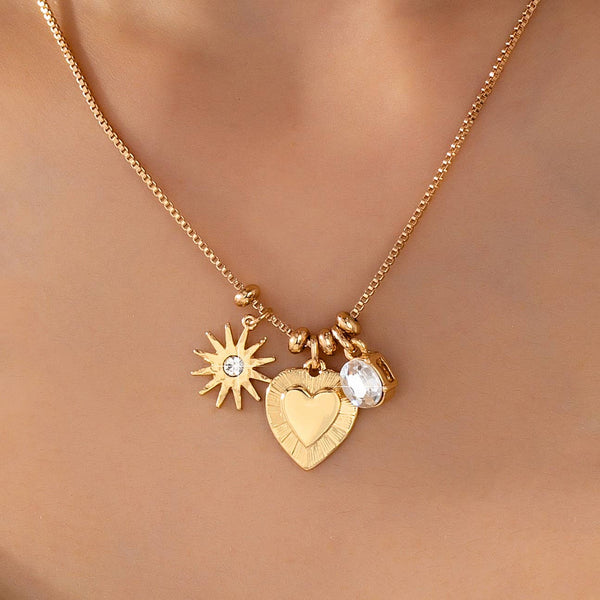 Celestial Heart and Starburst Charm Necklace | 80N93135: Gold