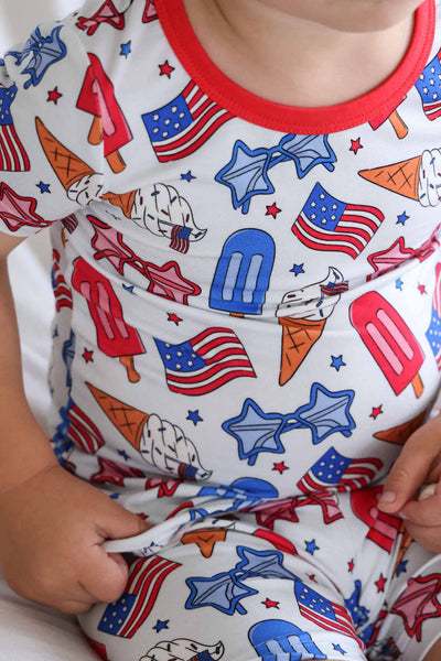 Two Piece Short Pajama Set | Red, White & Cool: 3T