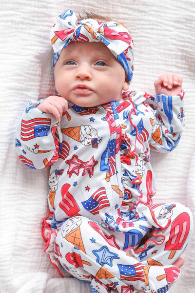 Ruffle Zipper Footie | Red, White & Cool: 3-6 months