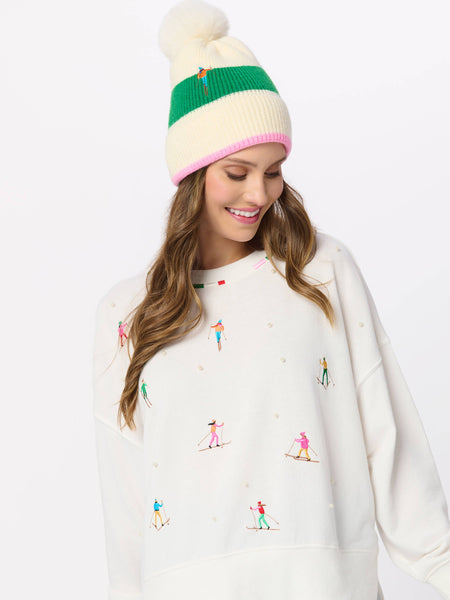 SKIERS WITH PEARLS RELAXED SWEATSHIRT: EXTRA SMALL