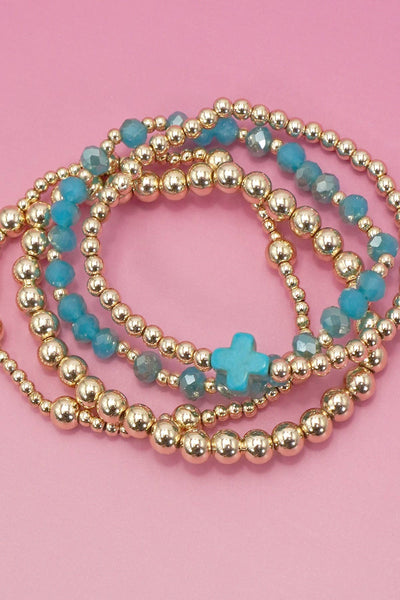 BOHO CROSS MULTI  COLORFUL BEADED STRETCH BRACELET | 40B5180: White