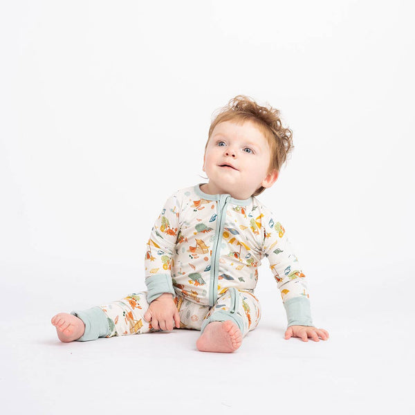 Beach Day Summer Convertible Sleeper Bamboo Baby Pajamas: 6-12M