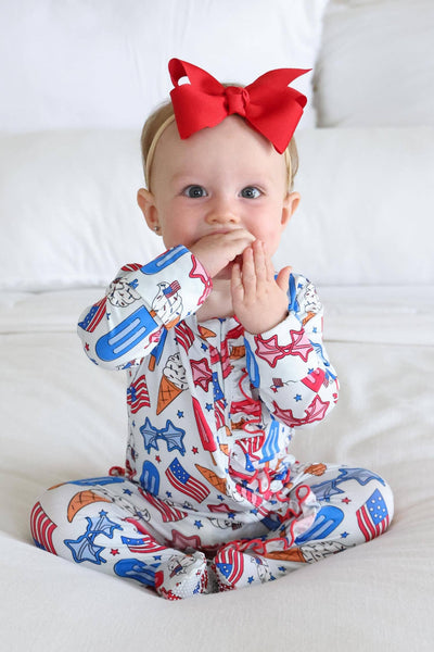 Ruffle Zipper Footie | Red, White & Cool: 6-9 months