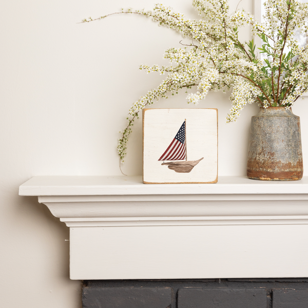 Flag Sailboat Block Sign | Wooden Decor | Coastal Decor