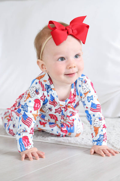 Ruffle Zipper Footie | Red, White & Cool: 6-9 months