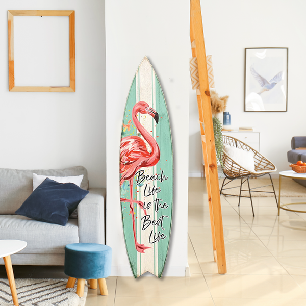SURF BOARD WALL ACCENT BEACH LIFE BEST FLAMINGO