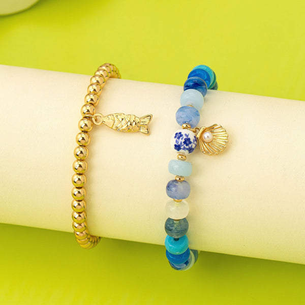 Nautical Blue Beaded Stretch Bracelet Set | 80B1705: Set