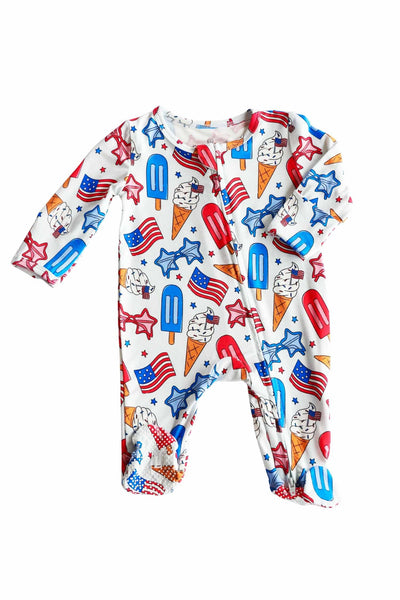 Zipper Footie | Red, White & Cool: 3-6 months