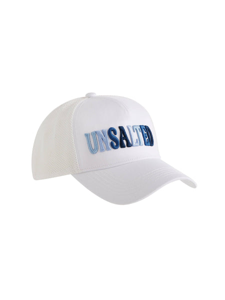 "UNSALTED" TRUCKER HAT, WHITE