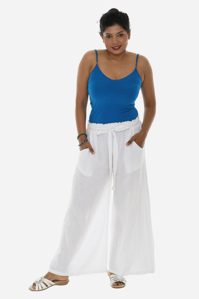 SW Women Pocket Tie-Front Wide-Leg Pants: WHITE / 1X