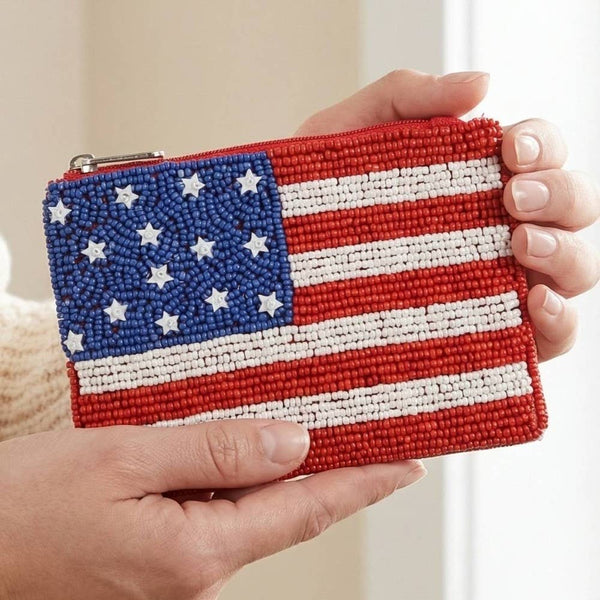 American Flag Beaded Coin Purse: MULTI