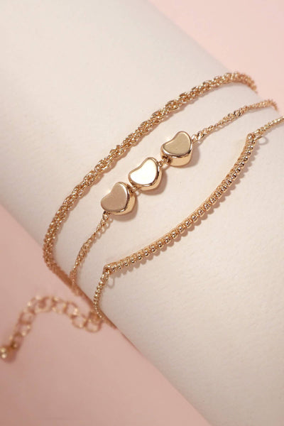 MULTI LAYER MOVABLE MINI HEART BAR BRACELET | 80B235: Gold