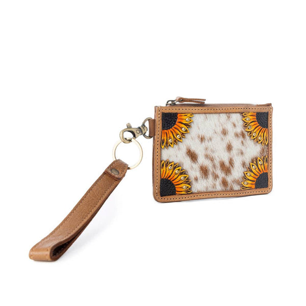 MY Hand Hewn Western Card Holder for Women in Light Brown with handtooled detail: Brown & White