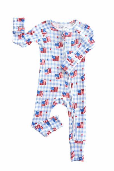 Bamboo Waffle Convertible Zip Romper | Star-Spangled Picnic: 6-12 months